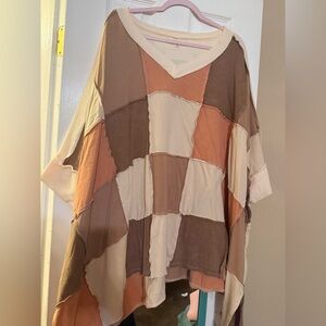 Oli & Hali Patchwork V-Neck Tunic - Brown and Cream